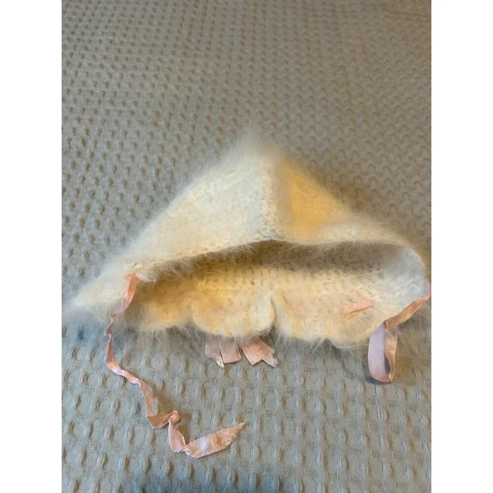 Baby Girl Infant Angora Cream Fuzzy Bonnet Hat